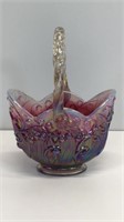 Fenton glass basket with applied handle. Stands