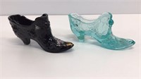 Two Fenton shoes, both hand painted and signed