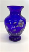 Cobalt blue Fenton hand painted and signed vase