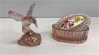 Fenton hummingbird figurine and trinket dish,