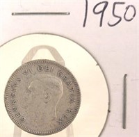 1950 Georgivs VI Canadian Silver Dime
