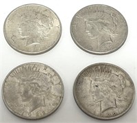 4 Well Circulated U.S. Silver Peace Dollars