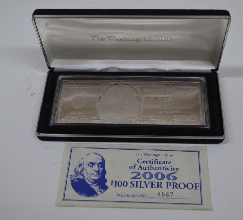 2006 $100 Ben Franklin 4 Troy Oz. Silver Proof Bar