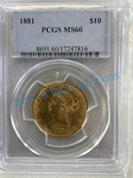 1881 $10 gold piece graded MS 60