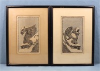 (2) Woodcut Prints of Gargoyles
