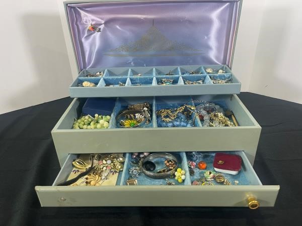 Vintage Jewelry Box w/ Mystery Costume Jewelry