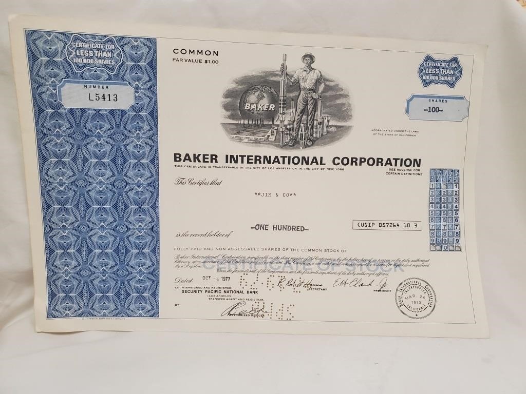 100 Shares 1974 Baker International Corp.