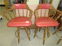 Pair of nice wood Burgundy padded bar stools x 2