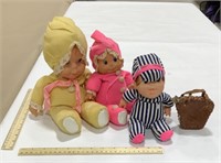 2 Mattel bean dolls w/ hasbro doll & toy handbag