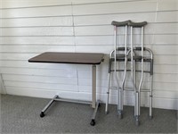 Walker, crutches, adjustable table
