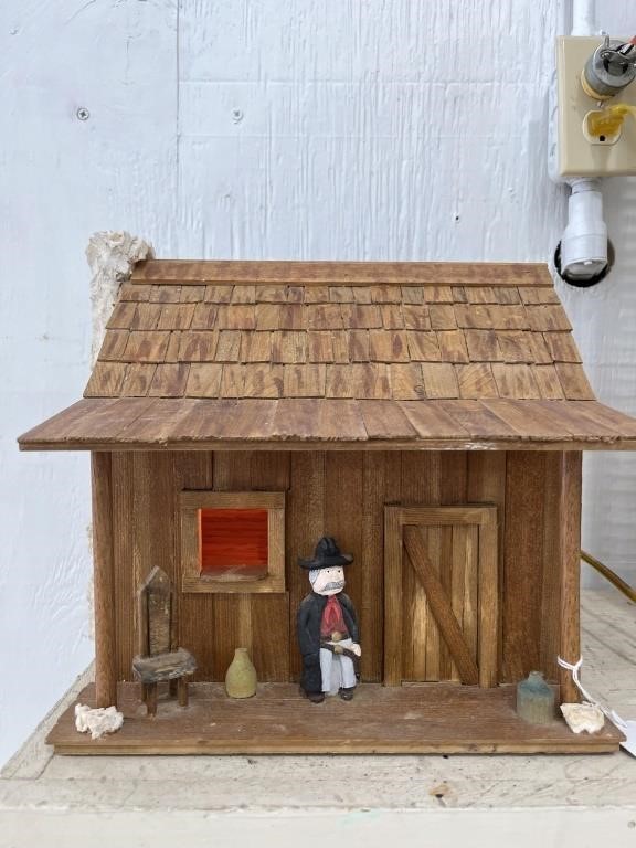 Mini Wooden Cabin with Clay Cowboy