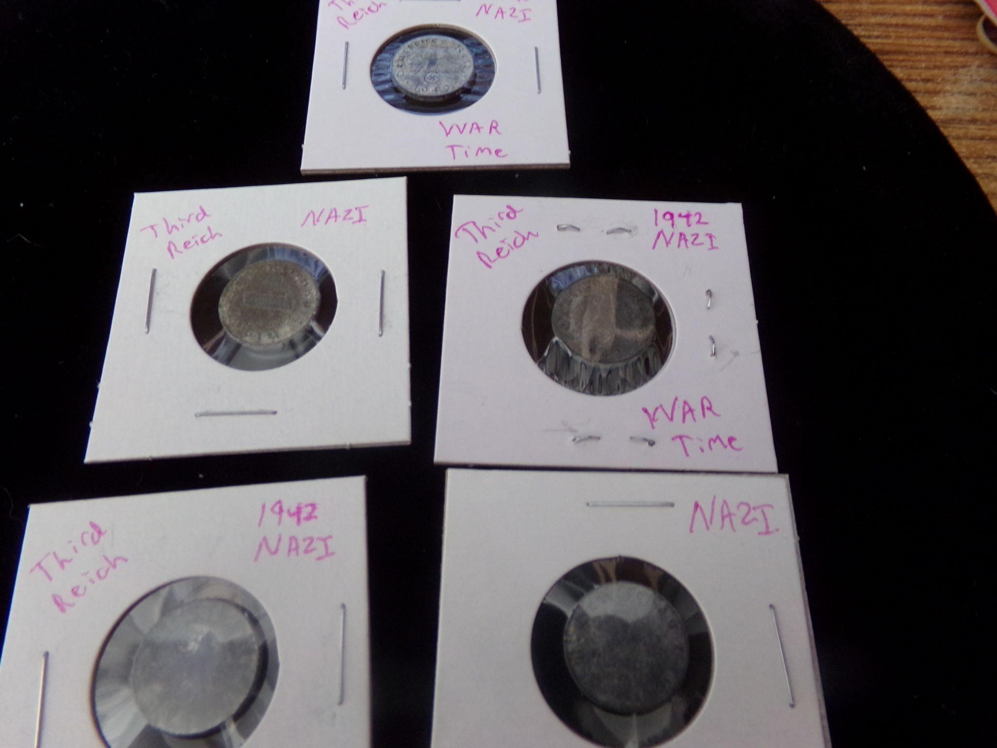 5- 1940's 3rd Reich Wartime coins