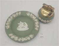 Wedgwood Green Jasperware Ashtray & Tabletop Light