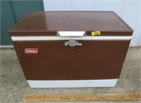 Vintage brown Coleman cooler, some cracks