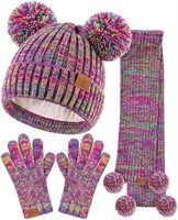 SENPUKI Kids Winter Hat Gloves Scarf Set, Girls To