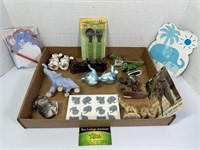 Elephant collectibles, stone, ceramic and more