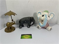 Brass and ceramic elephants