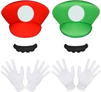 Mario Cap, Beard and 2 Gloves, Halloween Hat, Cosp