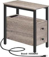 HOOBRO End Table with Charging Station, Narrow Sid