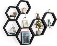 Black Hexagon Floating Shelves Set