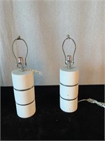 Pair Modern White Pillar Table Lamps