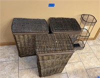 3 wicker laundry baskets , metal 3 tiered rack