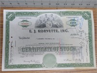 EJ korvette stock certificate