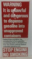 Gas station container warning sign tin