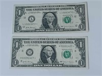 LOT OF TWO ONE DOLLAR STAR NOTES 2017