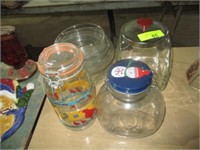 Cookie jars and glass bowl