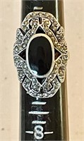 Sterling silver ring with onyx and marcasites