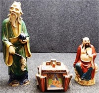 Moriage Porcelain Ashtray Box & Asian Figures