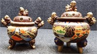 (2) Moriage Decorated Asian Incense Censers