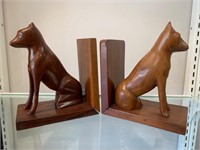 Vintage Hand Carved Mahogany Dog Bookends