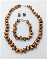 3 pcs Sterling Genuine Akoya Chunky Bronze Pearls