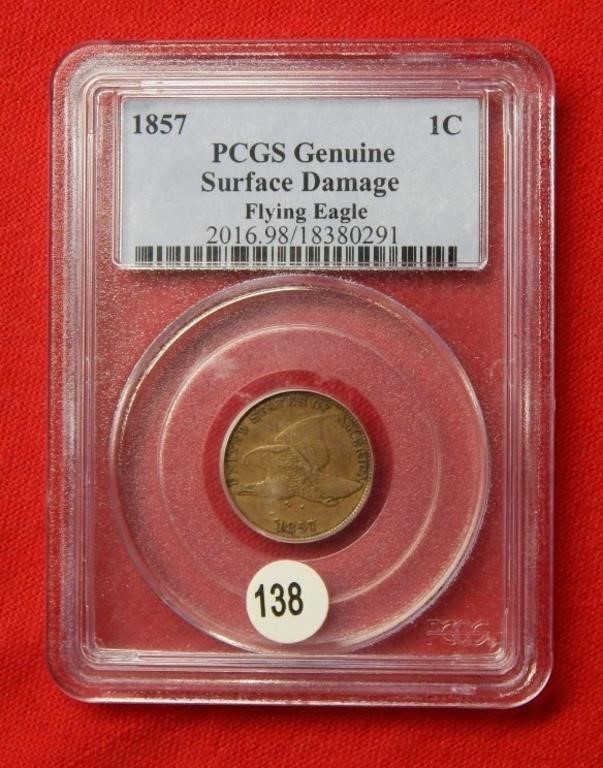 1857 Flying Eagle Cent PCGS Genuine Surface Damage