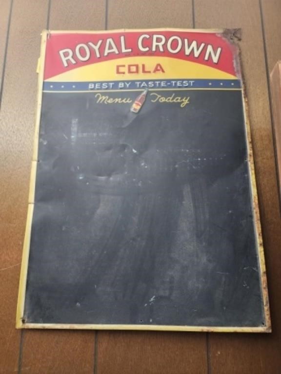 Vintage metal royal crown cola chalkboard sign