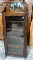 Oak One Door Bookcase w/ Beveled Mirror