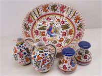 Hand Painted Italian Pottery Bowl & S&P Set