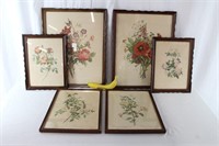 Vintage French Floral Prints in Wood Frames