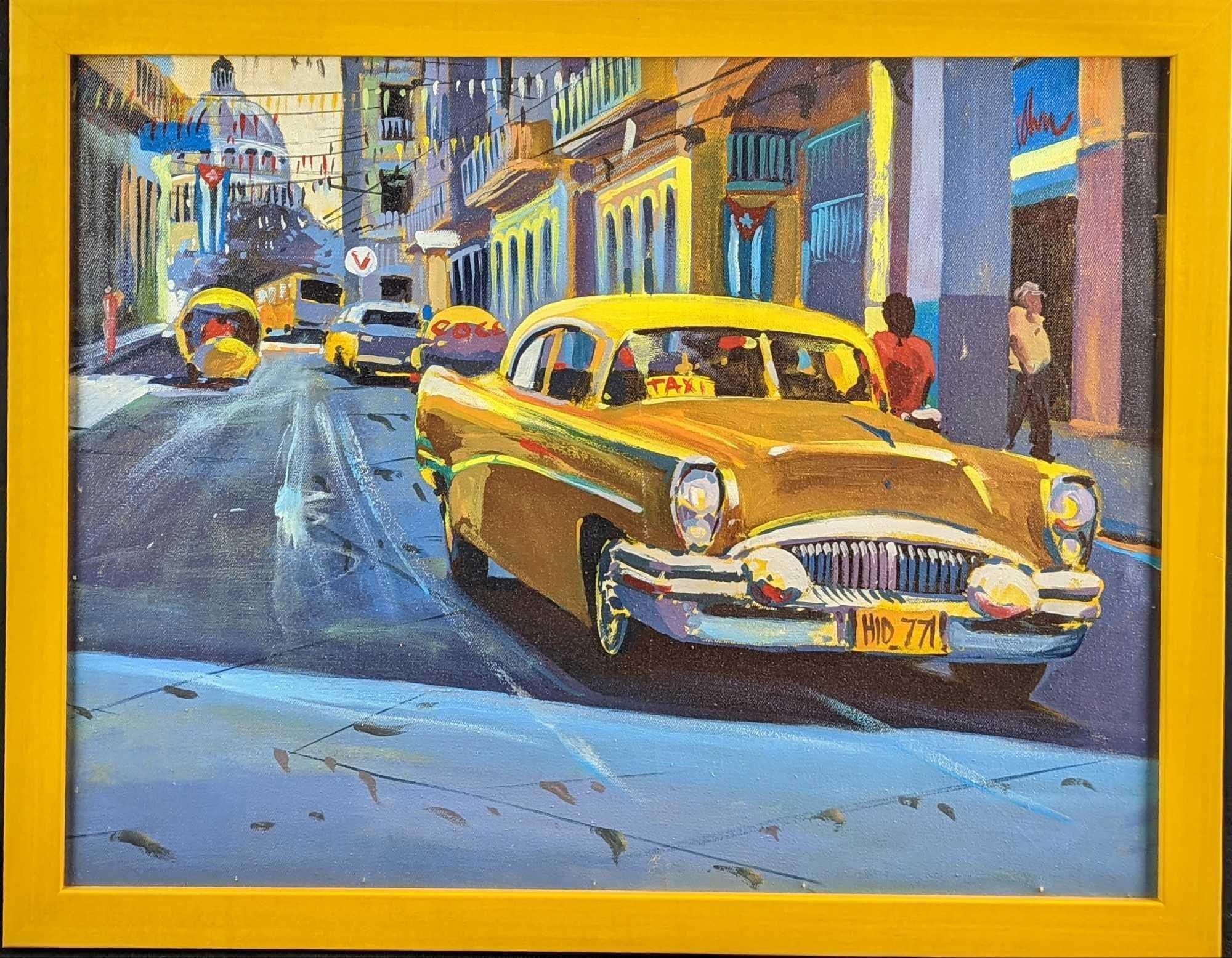 Framed Original Acrylic Taxi Service