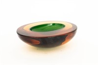Murano Art Glass Amber and Green Oval Ashtray