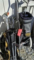 2 Golf Bags With Clubs, Golf Cart. Jack