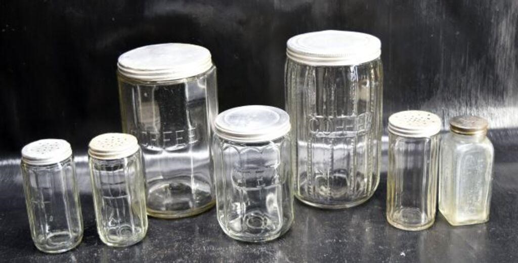 Group Of Vintage Glass Covered Jars And Shakers