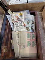 Vintage stamps in wooden box
