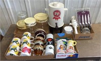 BP coffee maker, mugs, knives , rival immersion