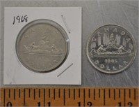 1968, 1985 Canada 1$ coins