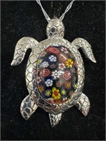 Awesome sterling silver turtle pendant with a