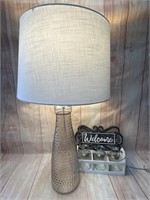 Acrylic Hobnail Lamp, Vases in Crate & Welcome