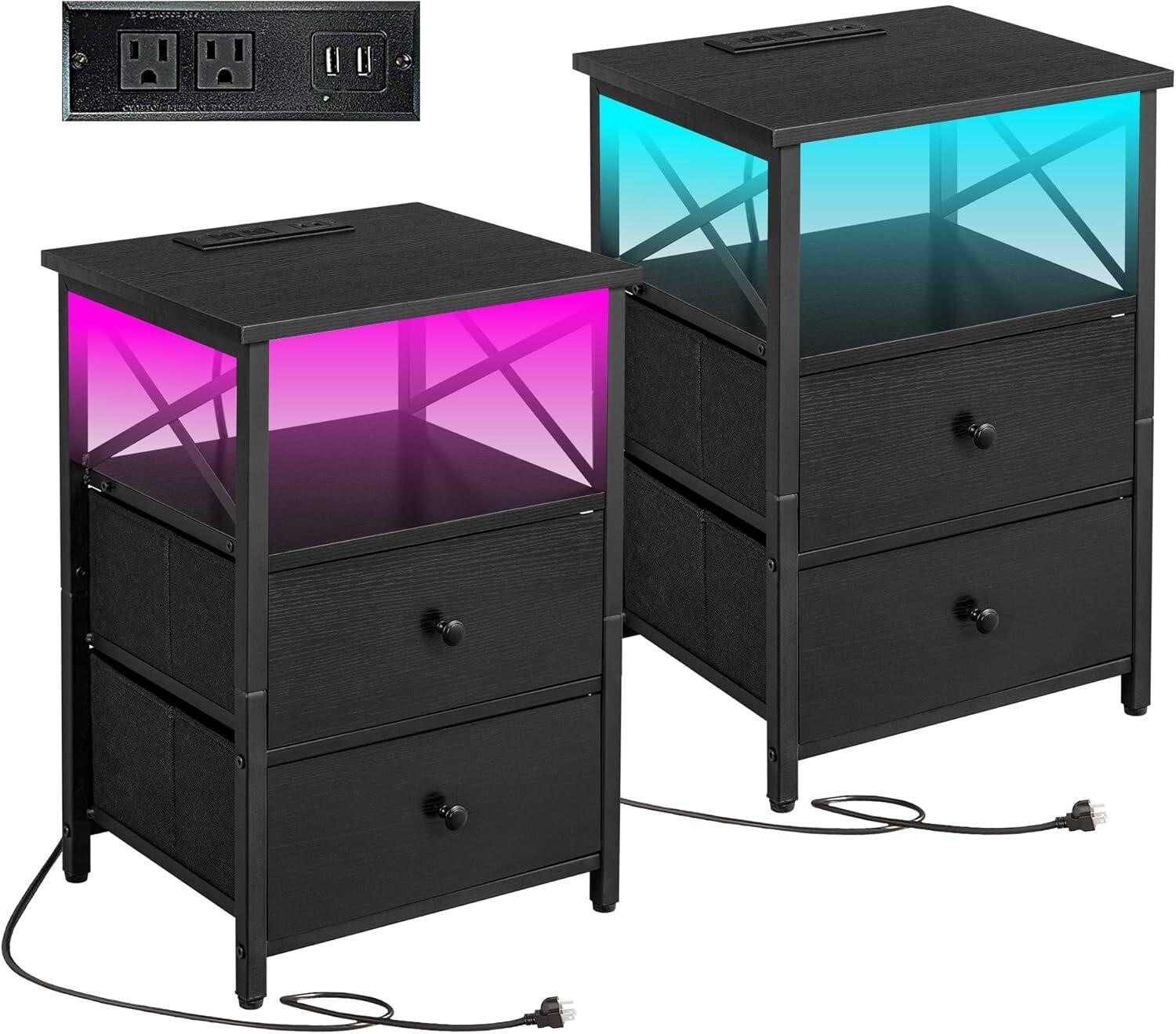 Clikuutory LED Nightstand Set of 2 with USB Ports